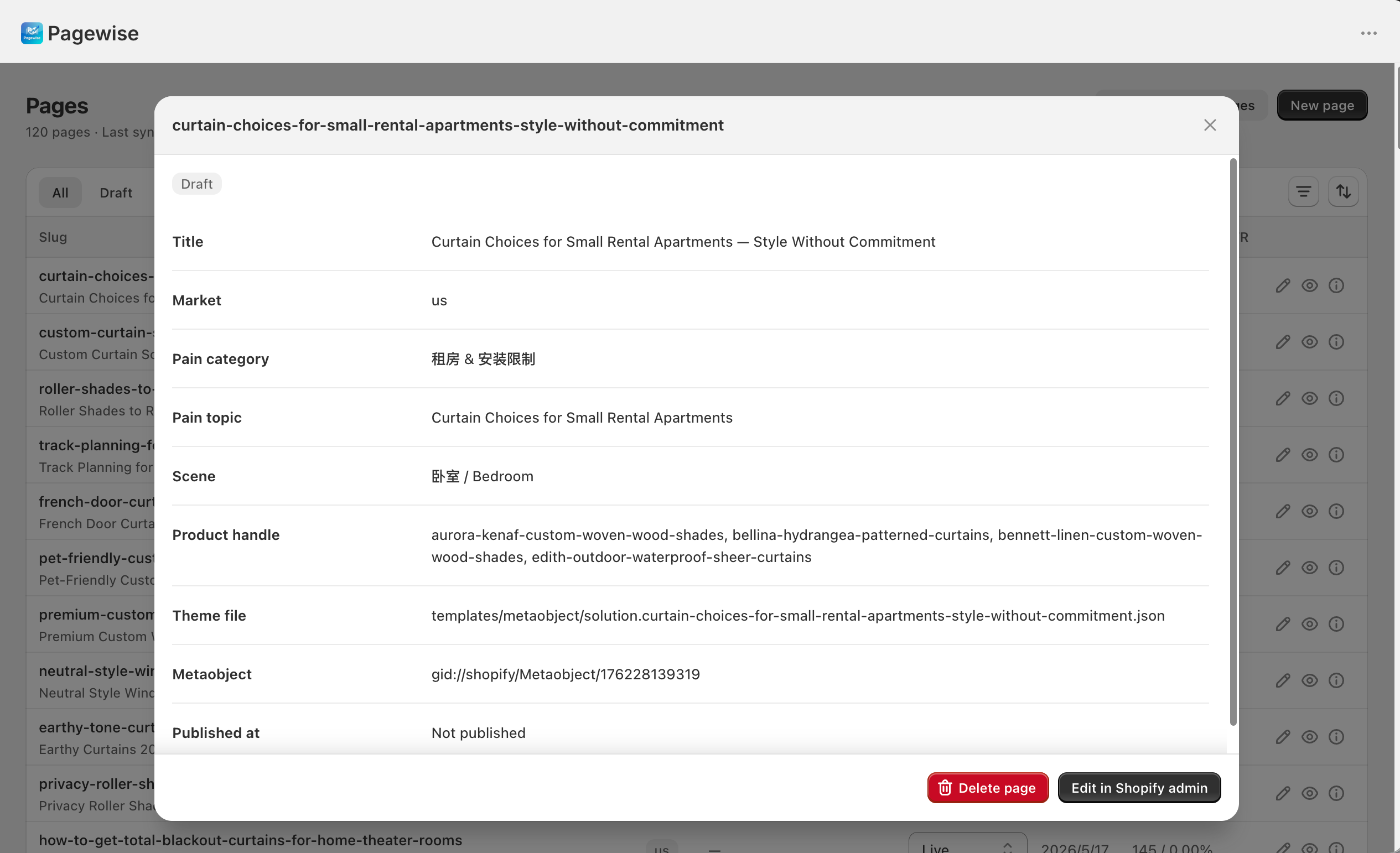 Page details dialog