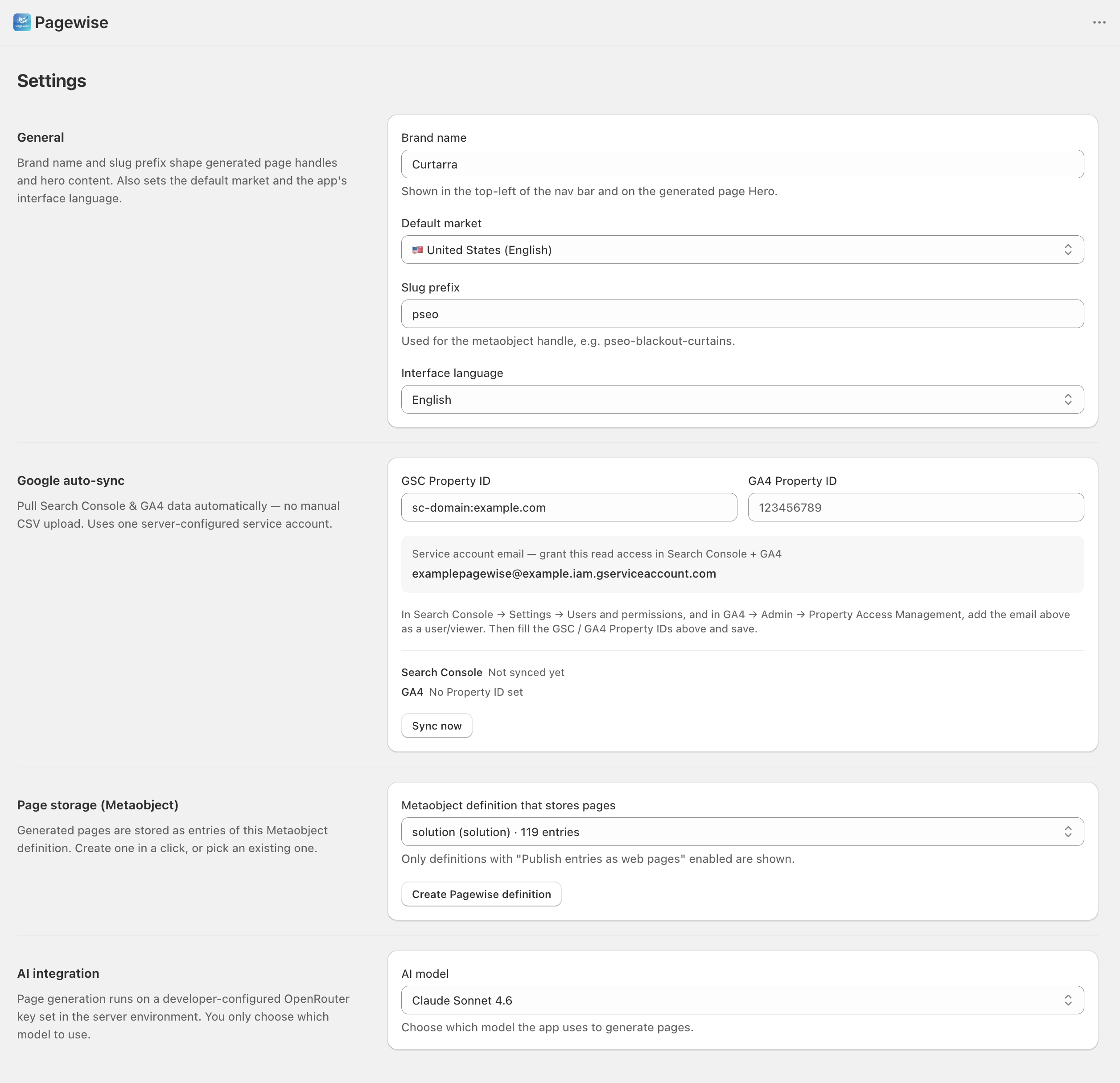 Settings screen